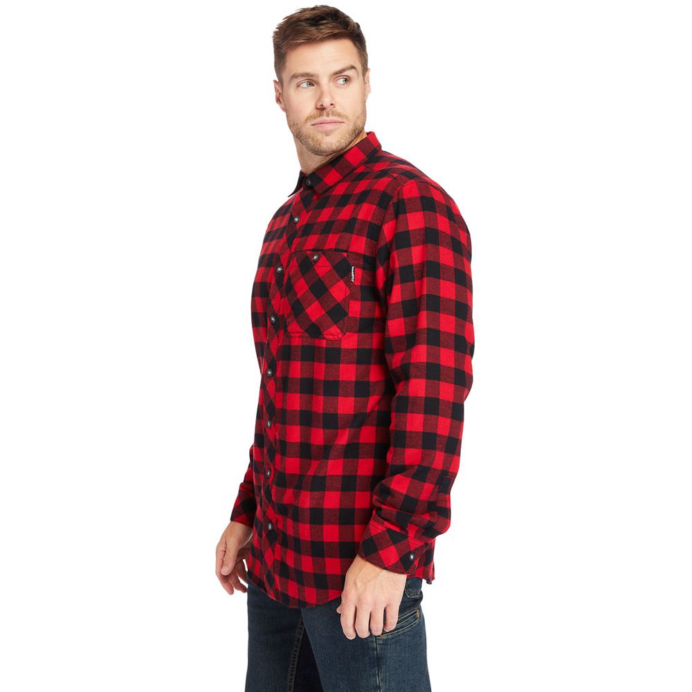 Timberland Mens Shirts PRO® Woodfort Mid-Weight Flex Flannel Work - Black/Red - India OX0217356